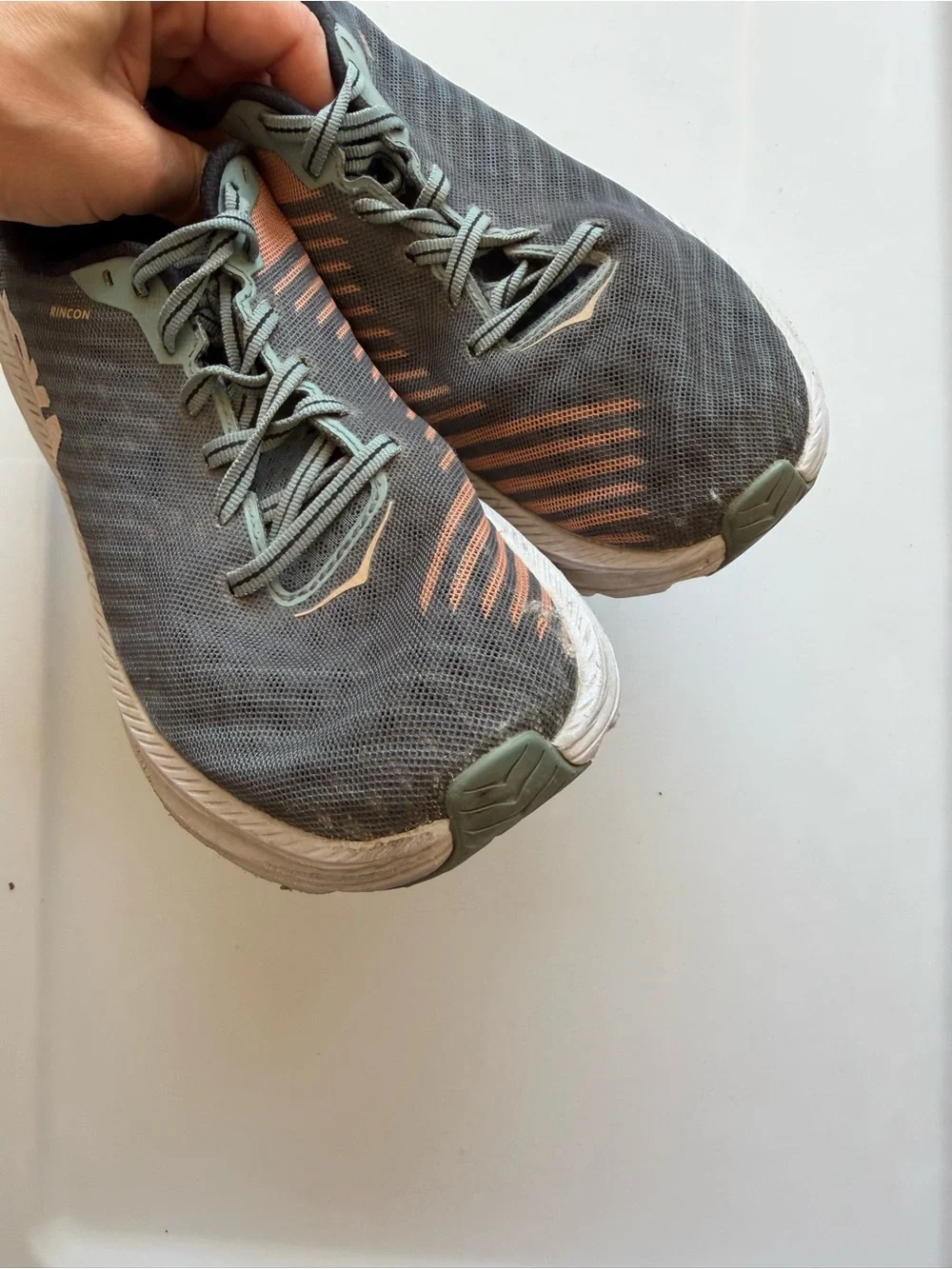 Hoka Women's Rincon Trail Running Shoes Sneakers Gray with Peach Accents 8.5